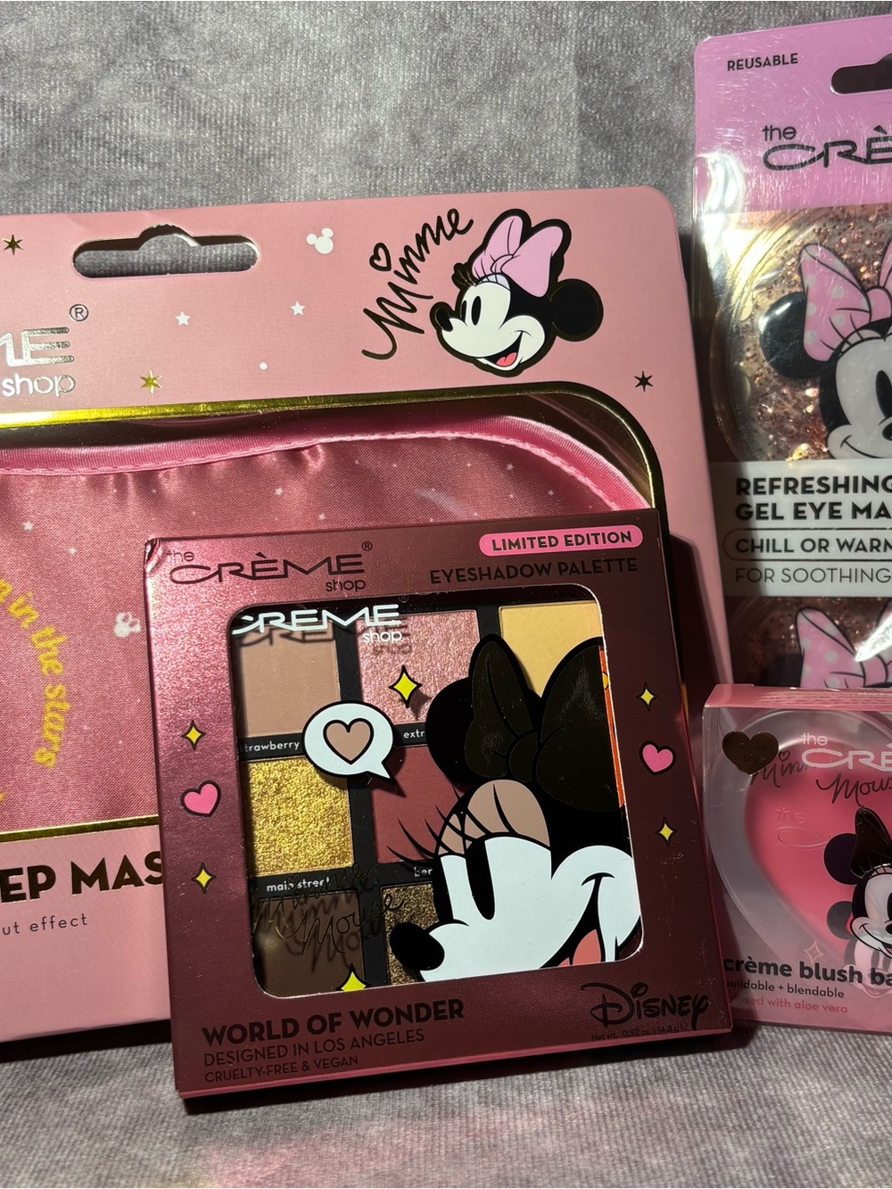 Crème Shop x Disney Minnie Mouse Eyeshadow Palette,blush, gel mask bundle